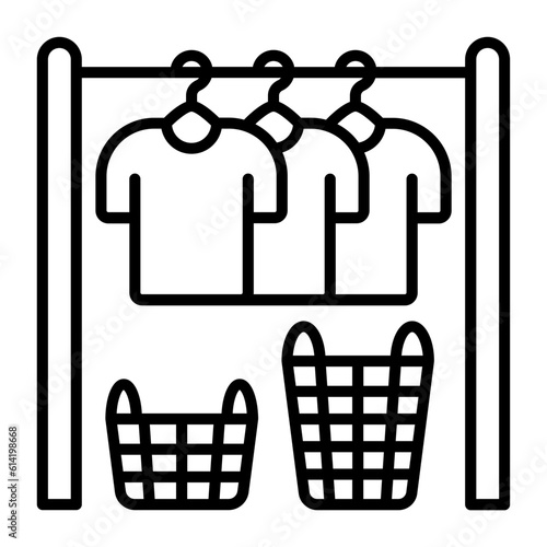clothes line or clothesline with Baskets concept, Drying laundry indoors vector icon design, Housekeeping symbol, Home cleaning sign, Professional cleaners equipment stock illustration