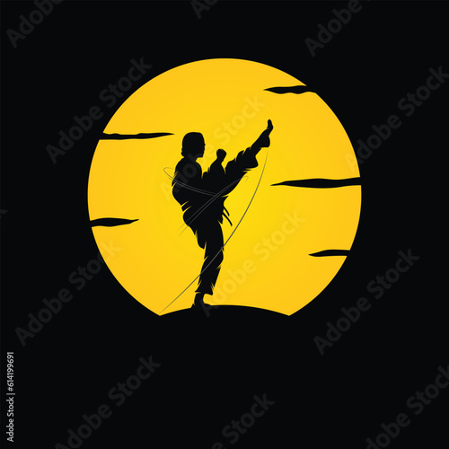 Kung fu action composition designed on sunlight background vector graphic