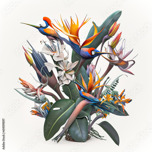 lots of birds of paradise flower  white background,bird of paradise,bird of paradise flower,composition with flowers