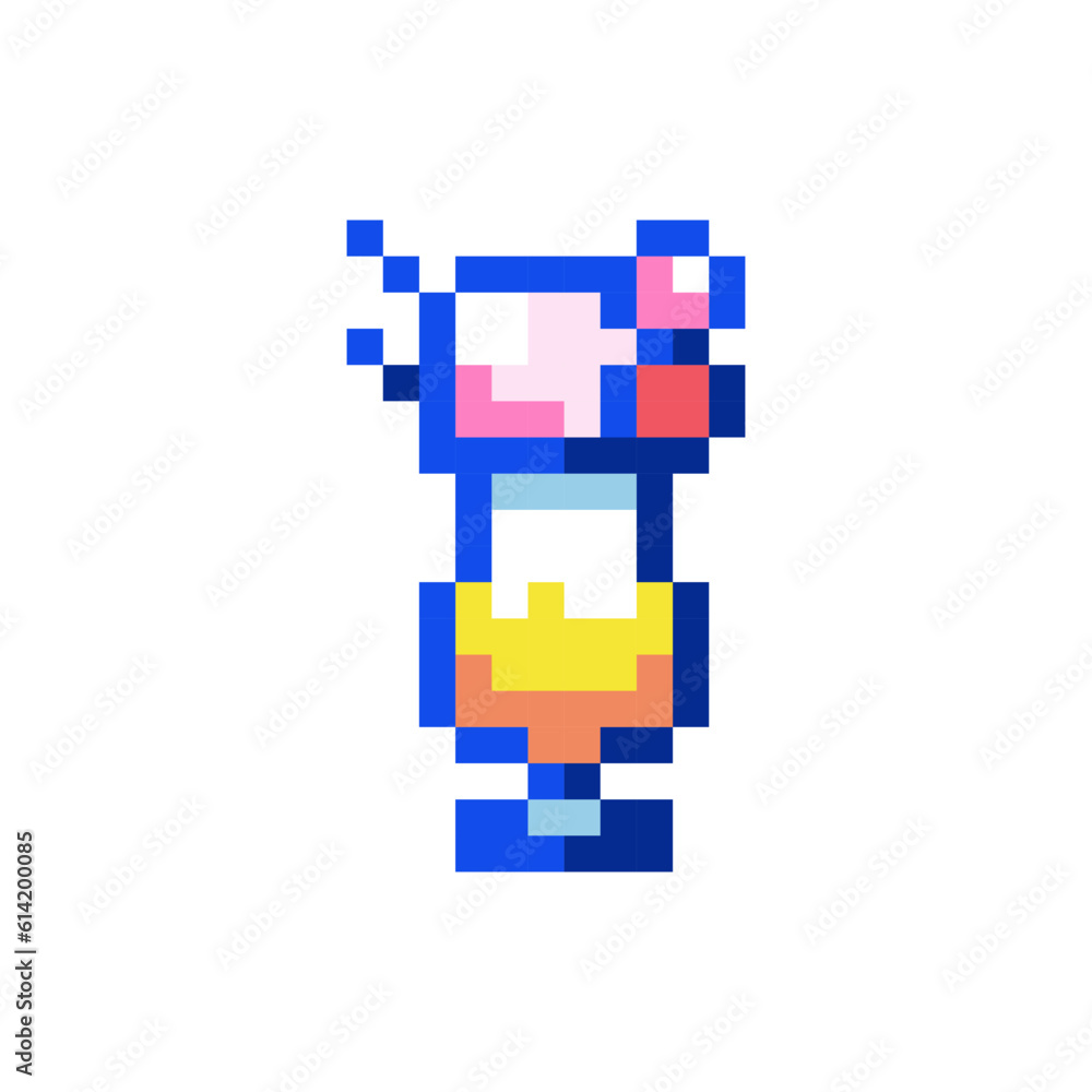 Pixel art cocktail icon. 90s 8bit style illustration of cute summer beach cocktail. Cute pixel art y2k sticker or game element. Pixel art cocktail icon. 90s 8bit style illustration of cute summer beach cocktail. Cute pixel art y2k sticker or game element.