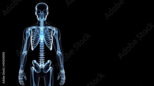 X-Ray scan image of human body with skeleton and bones (Generative AI)