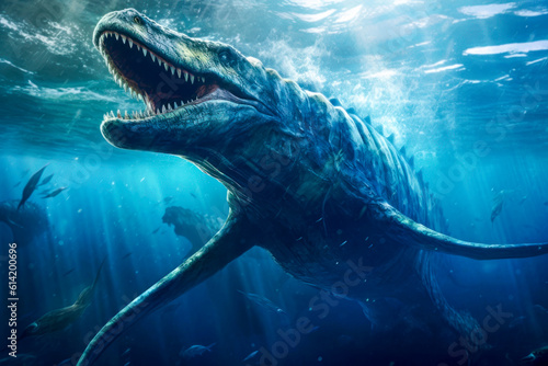 Photo Mosasaurus extinct reptile illustration, underwater
