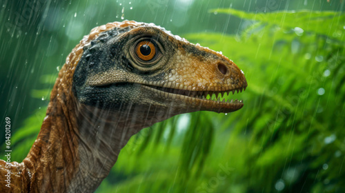 Velociraptor dinosaur portrait. Generative AI © Sunshower Shots