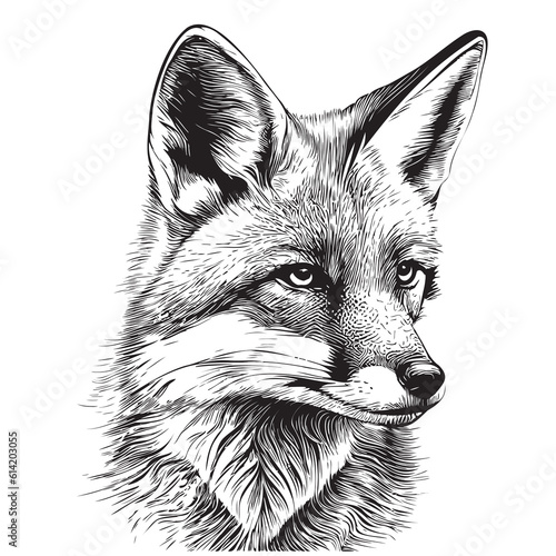 Fox portrait hand drawn sketch illustration Wild animals