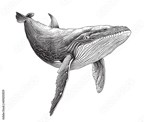 Whale sketch hand drawn in doodle style illustration