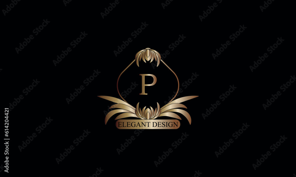 Fototapeta premium Letter P emblem calligraphic monogram template. Luxury elegant logo design. Vector illustration for projects for cafes, hotels, heraldry, restaurants, boutiques