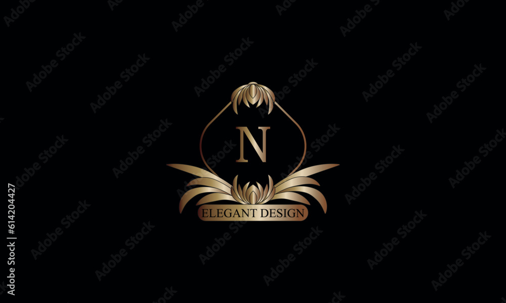Letter N emblem calligraphic monogram template. Luxury elegant logo design. Vector illustration for projects for cafes, hotels, heraldry, restaurants, boutiques Letter N emblem calligraphic monogram template. Luxury elegant logo design. Vector illustration for projects for cafes, hotels, heraldry, restaurants, boutiques