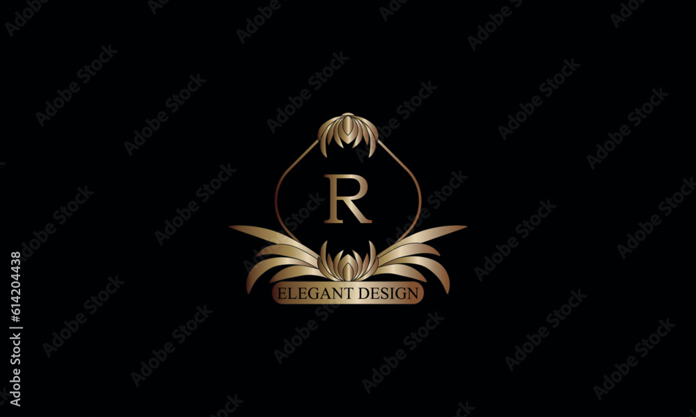 Letter R emblem calligraphic monogram template. Luxury elegant logo design. Vector illustration for projects for cafes, hotels, heraldry, restaurants, boutiques Letter R emblem calligraphic monogram template. Luxury elegant logo design. Vector illustration for projects for cafes, hotels, heraldry, restaurants, boutiques