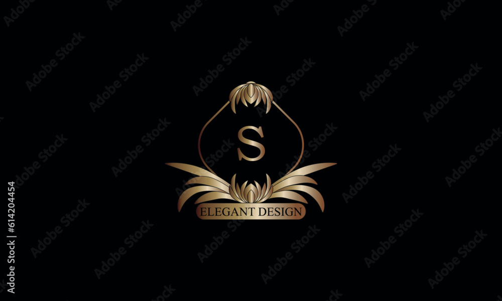 Letter S emblem calligraphic monogram template. Luxury elegant logo design. Vector illustration for projects for cafes, hotels, heraldry, restaurants, boutiques