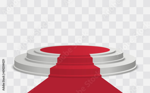 Empty white stage with red carpet isolated. Winner vector background