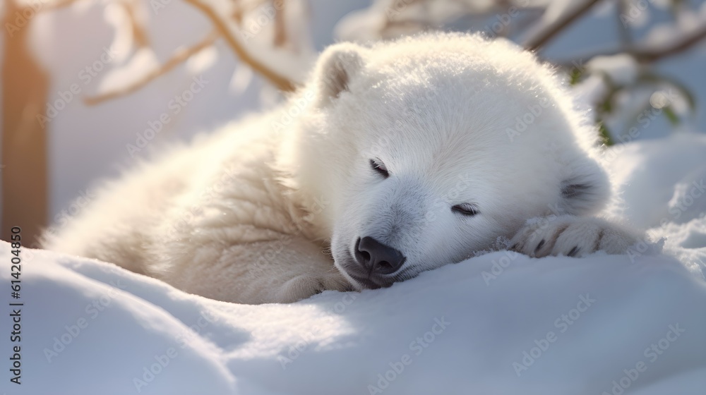 Cute Polar Bear Cub takes a nap in the Sun Cute Polar Bear Cub takes a nap in the Sun
