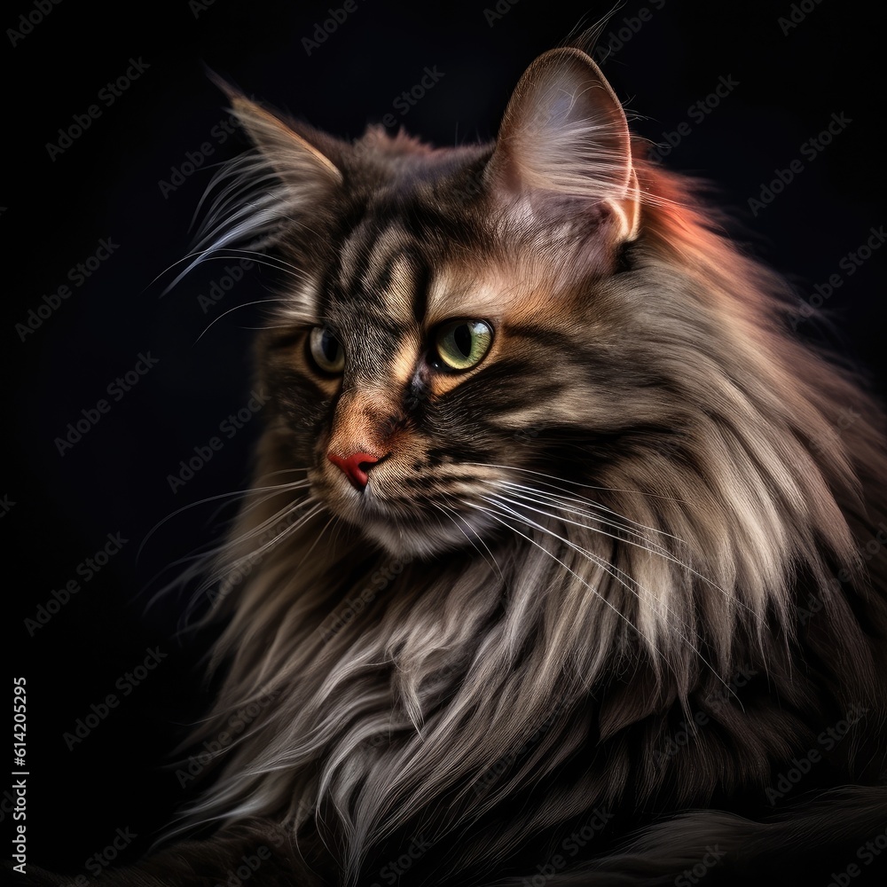 long - haired cat with entirely rich scarlet fur and golden eyes Generative Ai