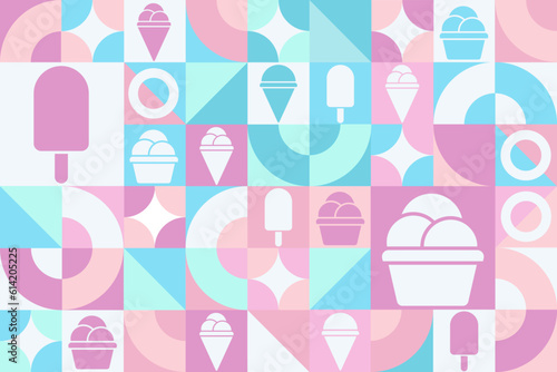 July is National Ice Cream Month. Seamless geometric pattern. Template for background, banner, card, poster. Vector EPS10 illustration.