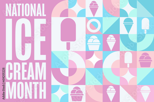 July is National Ice Cream Month. Holiday concept. Template for background, banner, card, poster with text inscription. Vector EPS10 illustration.