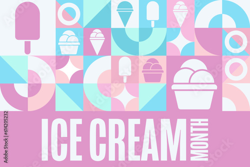 July is National Ice Cream Month. Holiday concept. Template for background, banner, card, poster with text inscription. Vector EPS10 illustration.