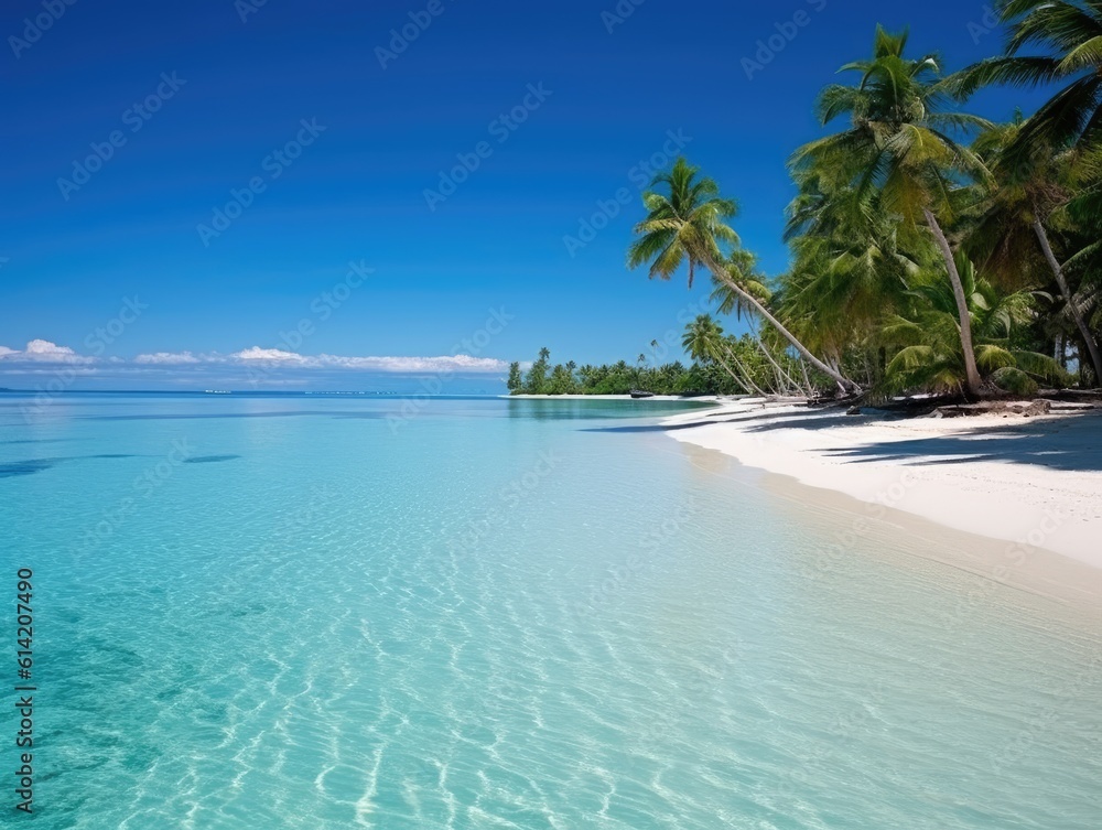Ocean landscape beautiful view of palm trees. Generative AI.