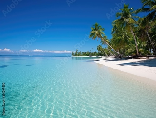 Ocean landscape beautiful view of palm trees. Generative AI. © kept