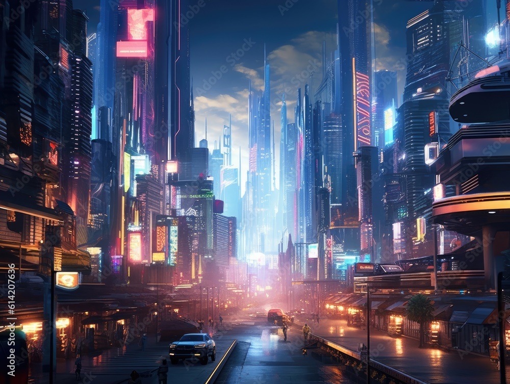 Neon cyberpunk city of the future. Generative AI. Neon cyberpunk city of the future. Generative AI.