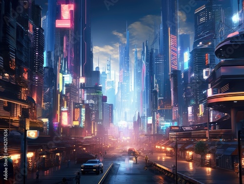 Neon cyberpunk city of the future. Generative AI.