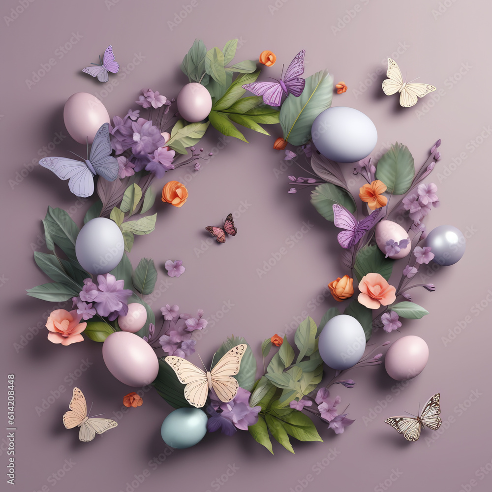 Blank free space in the middle surrounded by easter color purple butterfly purple pastel background, AI Generated Art. Blank free space in the middle surrounded by easter color purple butterfly purple pastel background, AI Generated Art.