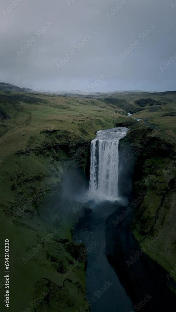 Skogafoss Waterfall in Iceland Aerial View Skogafoss Waterfall in Iceland Aerial View