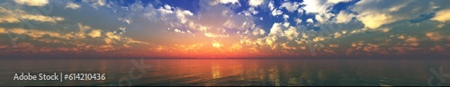Panorama of sea sunset, ocean sunrise, seascape, 3d rendering  © ustas