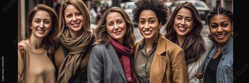 Portrait of Women is Day with Diversity Equity Inclusion in the Education Industry with Multiracial Female Teachers on street. Celebrating International. Generative ai