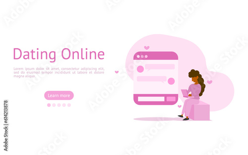 dating online illustration set. single woman talks to men through an app by chatting program from dating application. dating online concept. vector illustration.