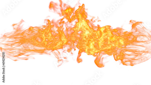 3d illustration. Tongues of flame collide from opposite sides on a white background. 