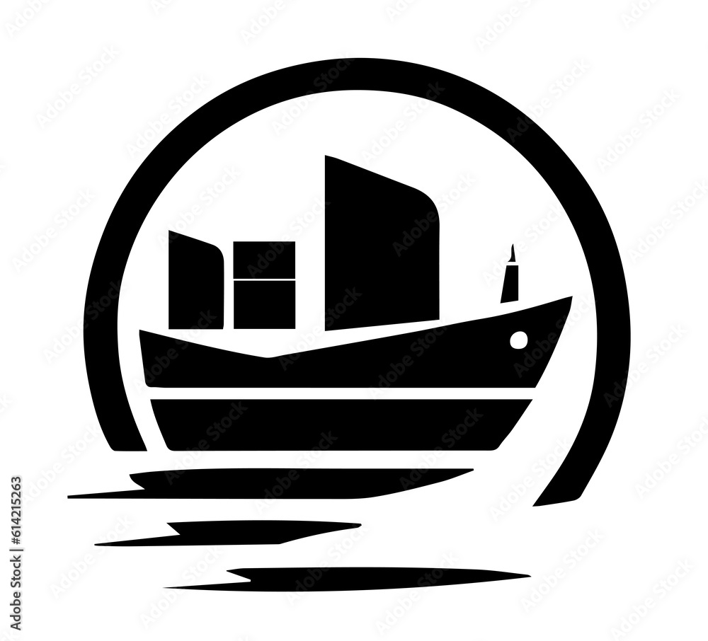 logo of cargo ship in black and white
