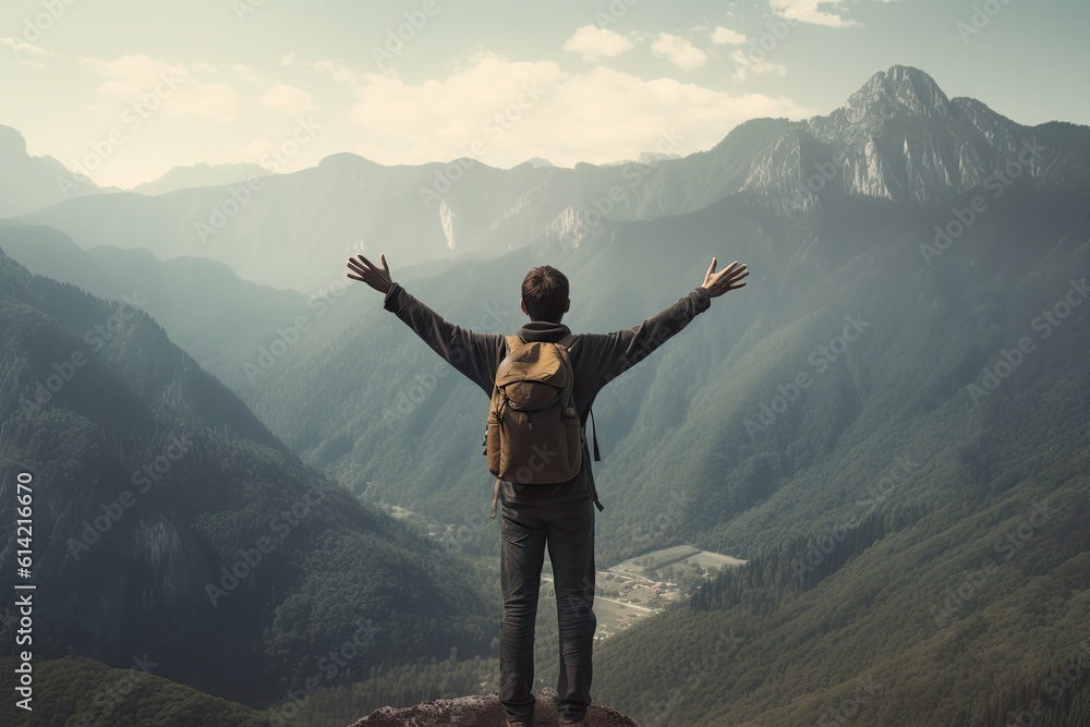 Obraz premium Taste of the Wild. Man on a Thrilling. Backpacker's Adventure in the Mountains