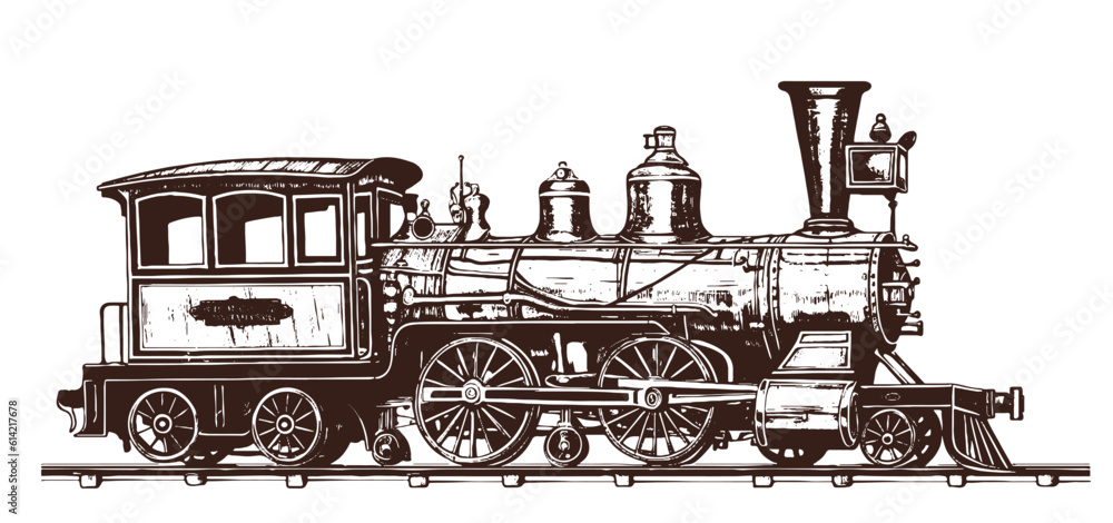 Vintage Steam Train hand drawn sketch illustration
