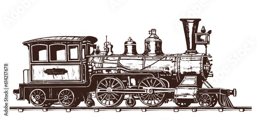 Vintage Steam Train hand drawn sketch illustration