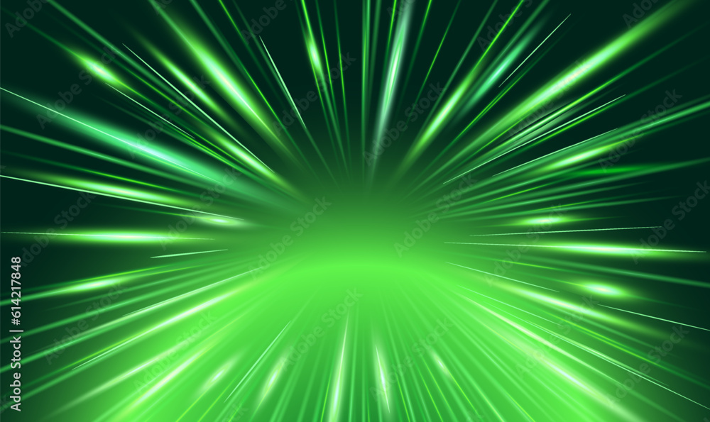 Green glowing lines and rays of strong energy. Green glowing lines and rays of strong energy.