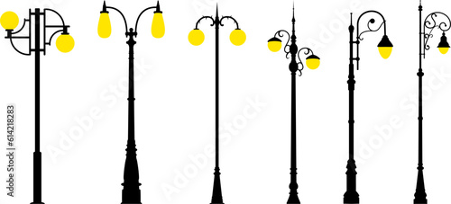 vector set of garden lampposts