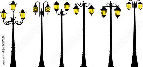 vector set of garden lampposts
