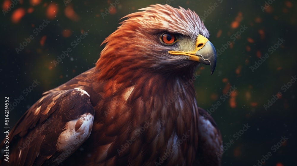 Naklejka premium Hawk bird red and white color isolated on black background. Generative Ai
