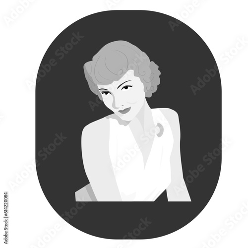 claudette colbert black and white portrait vector flat illustration dress 1930s 30s vintage retro old classic golden age hollywood hairstyle movie actress star photo