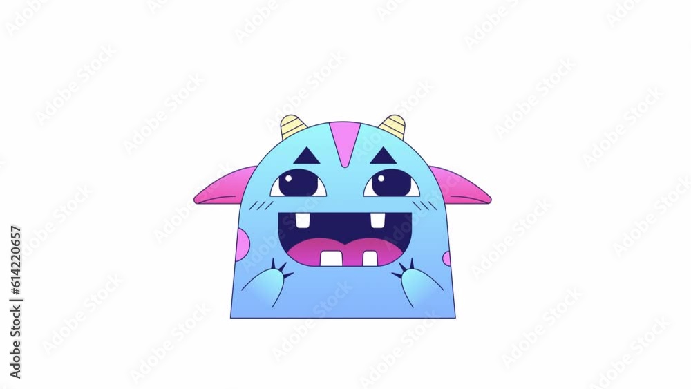 Cute alien monster waving animation. Animated isolated 2D friendly monster creature. Cartoon colour flat line character 4K video footage, white background, alpha channel transparency for web design Cute alien monster waving animation. Animated isolated 2D friendly monster creature. Cartoon colour flat line character 4K video footage, white background, alpha channel transparency for web design
