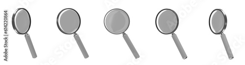 Set of 3d magnifying glass with white handle, PNG,  
Isolated transparent