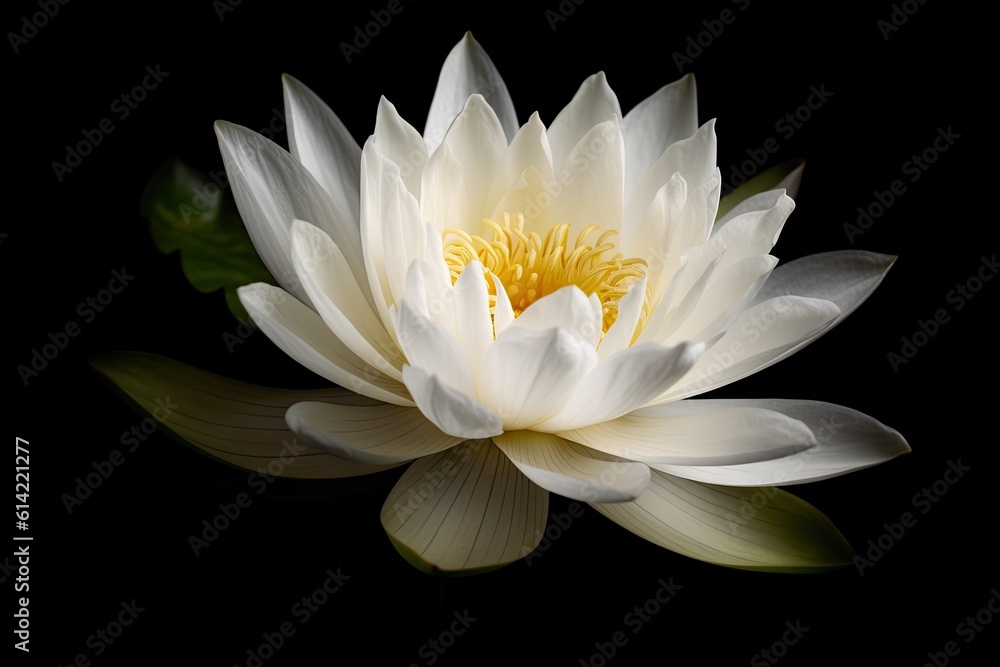 Symbol of Purity. Closeup of Fresh White Lotus Flower on Black Background Symbol of Purity. Closeup of Fresh White Lotus Flower on Black Background