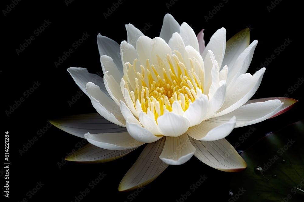 Symbol of Purity. Closeup of Fresh White Lotus Flower on Black Background Symbol of Purity. Closeup of Fresh White Lotus Flower on Black Background