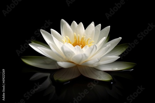 Symbol of Purity. Closeup of Fresh White Lotus Flower on Black Background