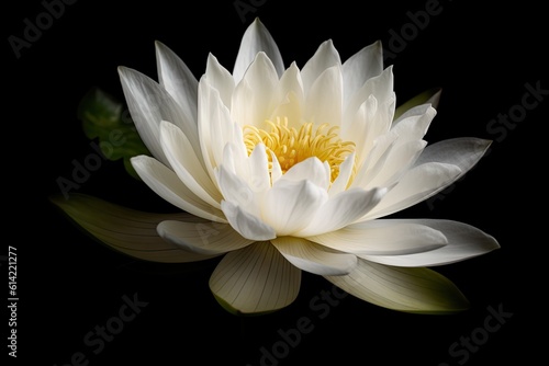 Symbol of Purity. Closeup of Fresh White Lotus Flower on Black Background