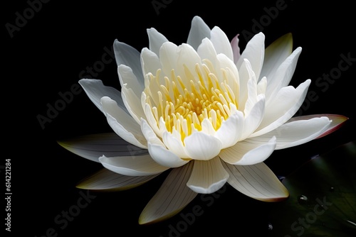 Symbol of Purity. Closeup of Fresh White Lotus Flower on Black Background