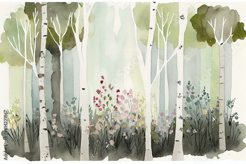 Fototapeta Naklejka Na Ścianę i Meble -  forest landscape watercolor