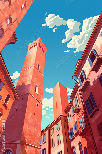 Illustration of beautiful view of Bologna, Italy