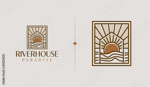 Beach House Resort Logo. Universal creative premium symbol. Vector sign icon logo template. Vector illustration