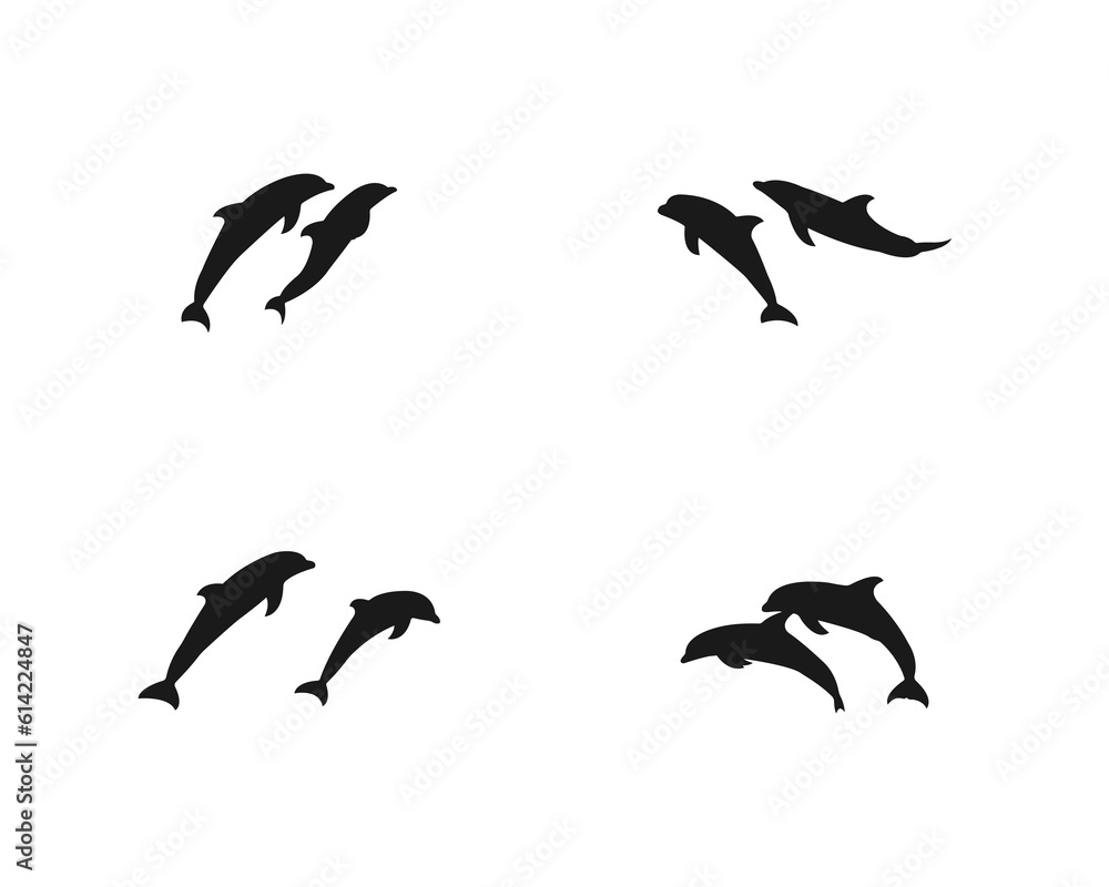 Dolphins line shape silhouette icon. Animals set vector illustration. Sea life symbols. Dolphin aquatic mammal vector icon for animal apps and websites. Vector silhouette on a white background.