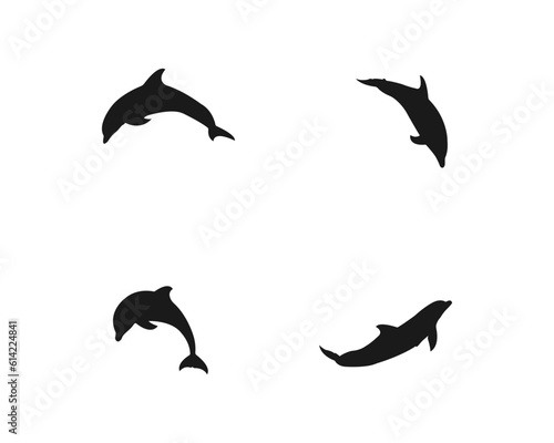 Dolphins line shape silhouette icon . Animals set vector illustration. Sea life symbols . Dolphin aquatic mammal vector icon for animal apps and websites . Vector silhouette on a white background .